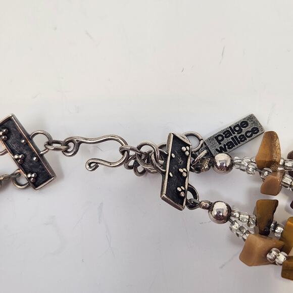 Paige Wallace Stone Chip Bead Multi Strand Necklace Sterling Clasp Earth Tones - Picture 4 of 5